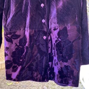 Rare Find Deep Purple Velvet Button-Front Long Sleeve Shirt w/Mixed Patterns  S